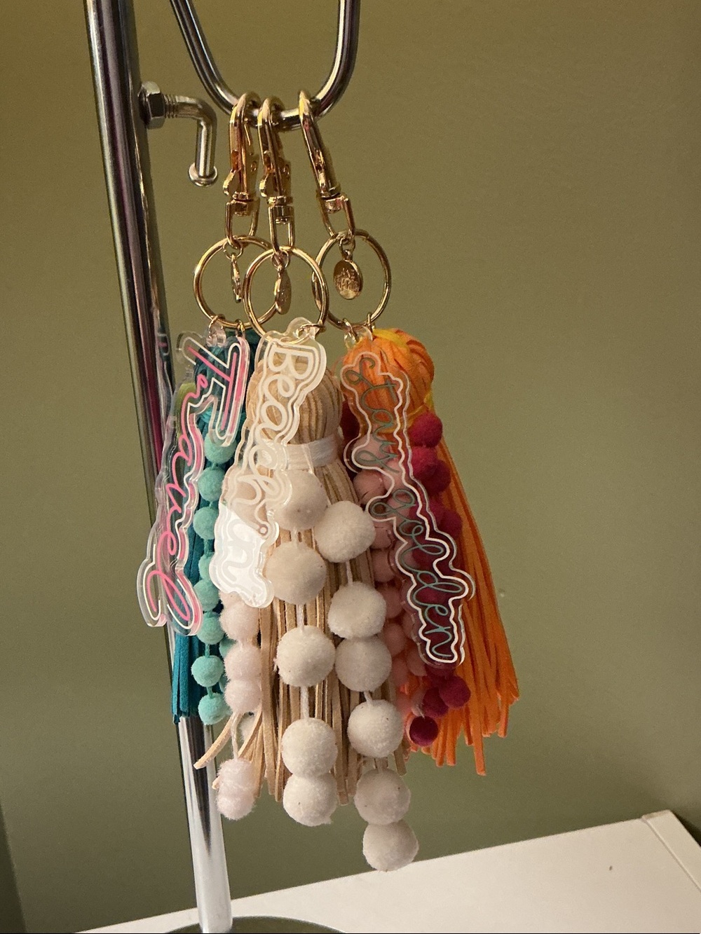 Colorful Pom Tassel Keychain Bag Charm Blue Cream Or Orange CHOICE